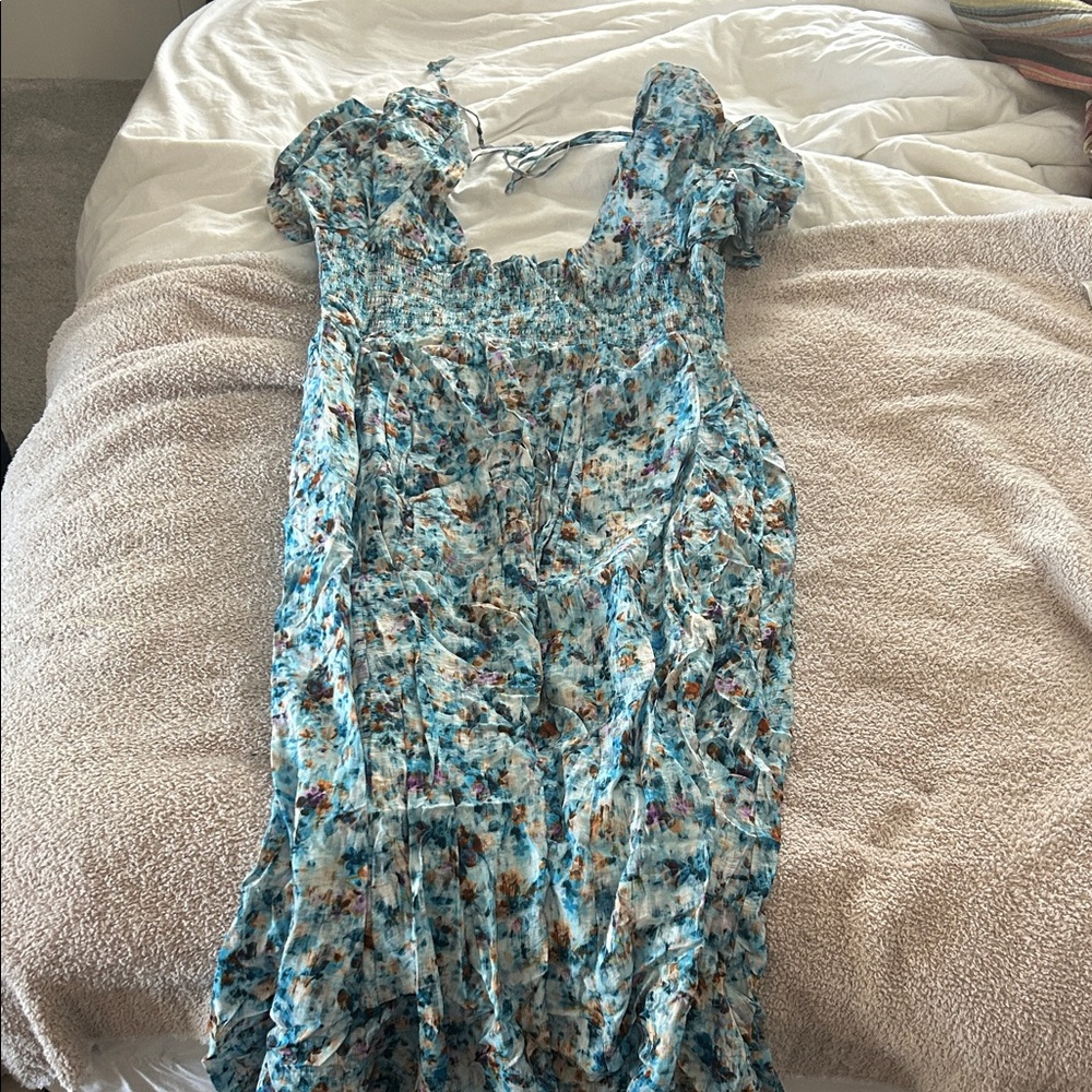 Anthropologie Blue Floral Maxi Dress